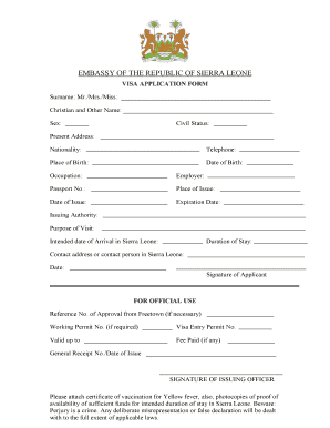 Sierra Leone Visa Application Form