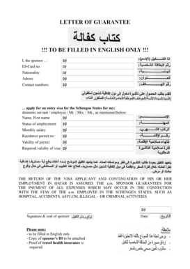 LETTER OF GUARANTEE !!! TO BE FILLED IN ENGLISH ONLY !!!