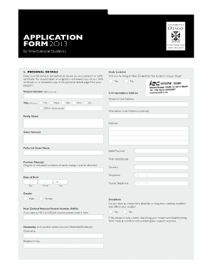 University of Otago International Student Application Form