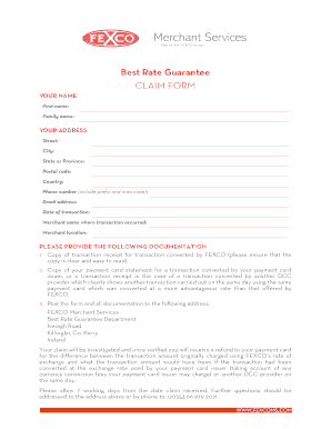 FEXCO Best Rate Guarantee Claim Form