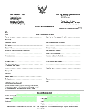 Royal Thai Tourist Visa Application