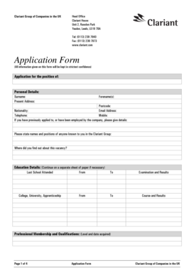 Clariant UK Job Application Form