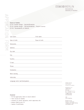 Fillable Online APPLICATION FORM Course of studies B Fax Email Print ...