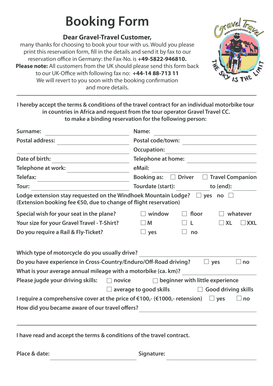 Booking Form - Gravel Travel Motorradreisen