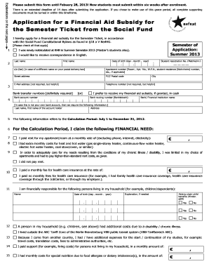 Financial Aid Subsidy Application for Semester Ticket