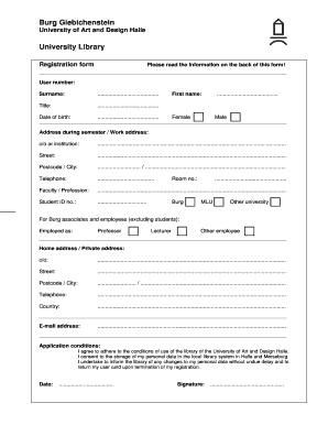 University of Art and Design Halle Library Registration Form