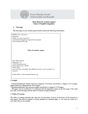 1 Style Sheet for seminar papers Chair of English Linguistics Title of - phil uni-greifswald