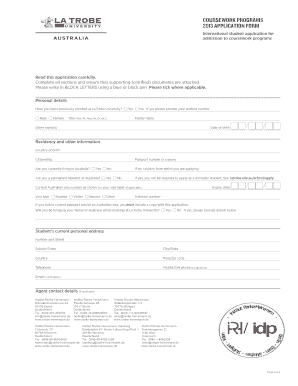 La Trobe University 2013 International Student Application Form