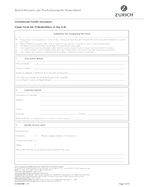 Zurich Commercial Credit Insurance Claim Form