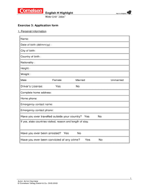 Exercise log example - English H Highlight Exercise 3: Application form ... - Cornelsen Verlag