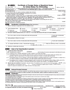 Form W-8BEN Certificate of Foreign Status