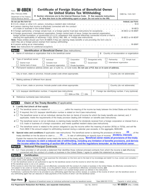 Form W-8BEN Certificate of Foreign Status