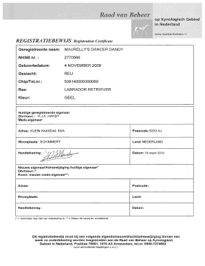 Dutch Dog Registration Certificate