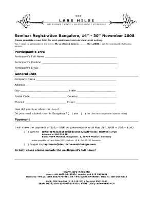 Seminar Registration Bangalore, 14th - 30th November ... - Lars Hilse