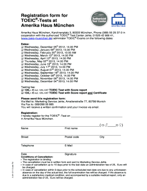 Fillable Online Toeic Registration Form Amerika Haus 2013