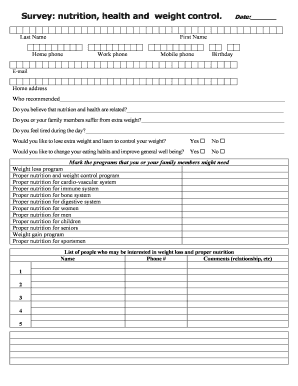 Nutrition and Health Survey Form