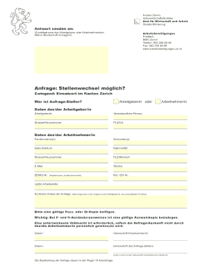 Zürich Work Permit Transfer Request Form