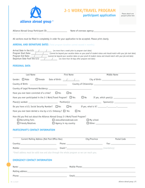 J-1 Work/Travel Program Application