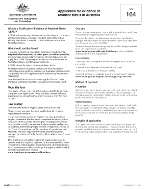 Certificate of Evidence of Resident Status Application