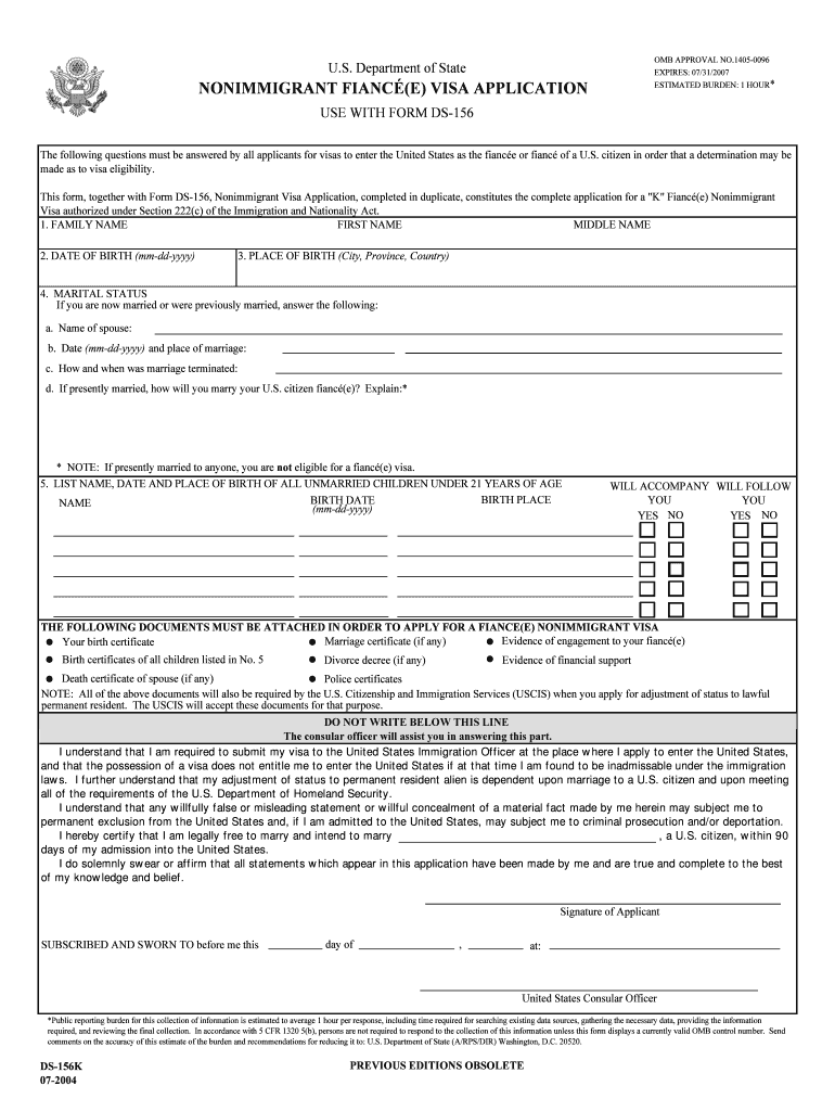 Fillable Online Us visa DS 156K Nonimmigrant Fianc e Visa Application DS 156K Nonimmigrant Fillable Online Us visa DS 156K Nonimmigrant Fianc e Visa Application DS 156K Nonimmigrant