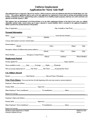 Uniform Employment Application for Nurse Aide Staff - Commons