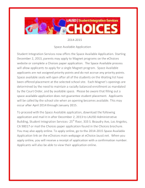 2014-2015 Space Available Application