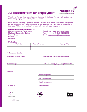 Application form for employment - Hackney Community College