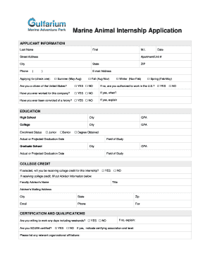 Marine Animal Internship Application