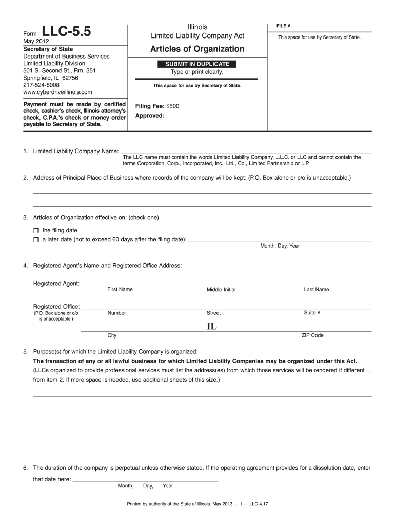 llc55 il online form Preview on Page 1