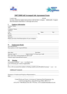 2007/2008 Self Arranged Job Agreement Form