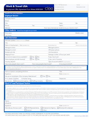 Work & Travel USA Employer Agreement Form