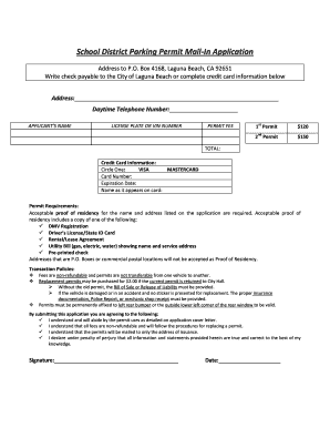 School District Parking Permit Mail-In Application