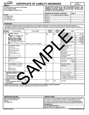 Certificate of Liability Insurance
