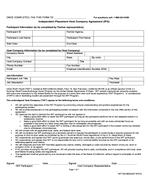 Independent Placement Host Company Agreement