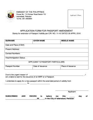 Philippines Passport Amendment Application