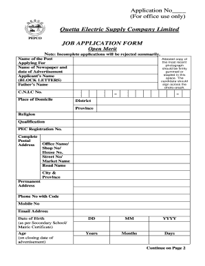 Application Form for Officers - Quetta Electric Supply Company