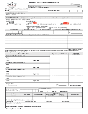 National Investment Trust Redemption Form