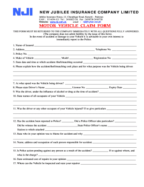 Motor Vehicle Claim Form