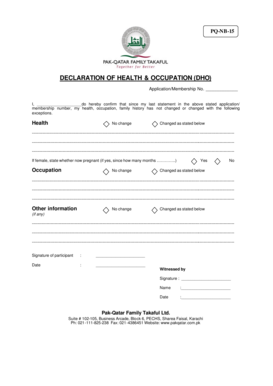 Declaration of Health & Occupation