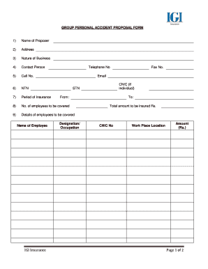Group Personal Accident Proposal Form