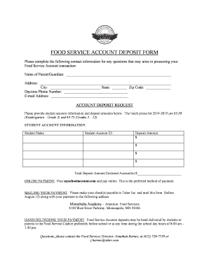 Food Service Account Deposit Form