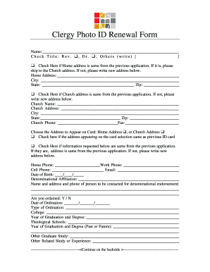 Clergy Photo ID Renewal Form