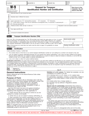 Form W-9 Request for Taxpayer Identification Number and Certification