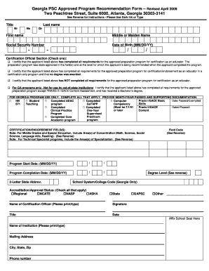 Georgia Educator Certification Recommendation Form