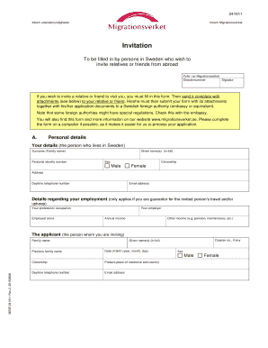 Sweden Invitation Form for Relatives or Friends
