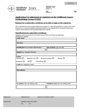 Childhood Cancer Epidemiology Group Application Form