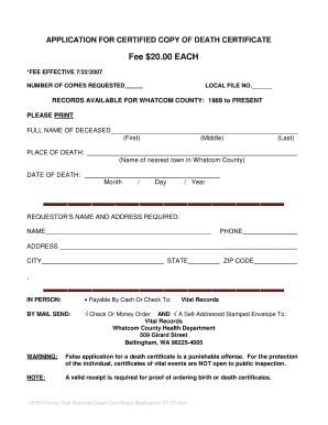 Fillable Online type death certificate ms word form Fax Email Print