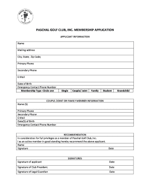 PASCHAL GOLF CLUB, INC. MEMBERSHIP APPLICATION