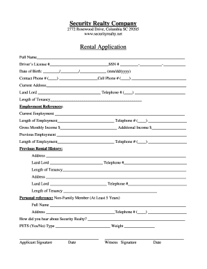 Rent application form - security realty