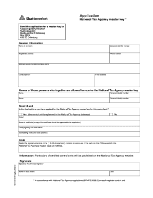 Application for National Tax Agency Master Key